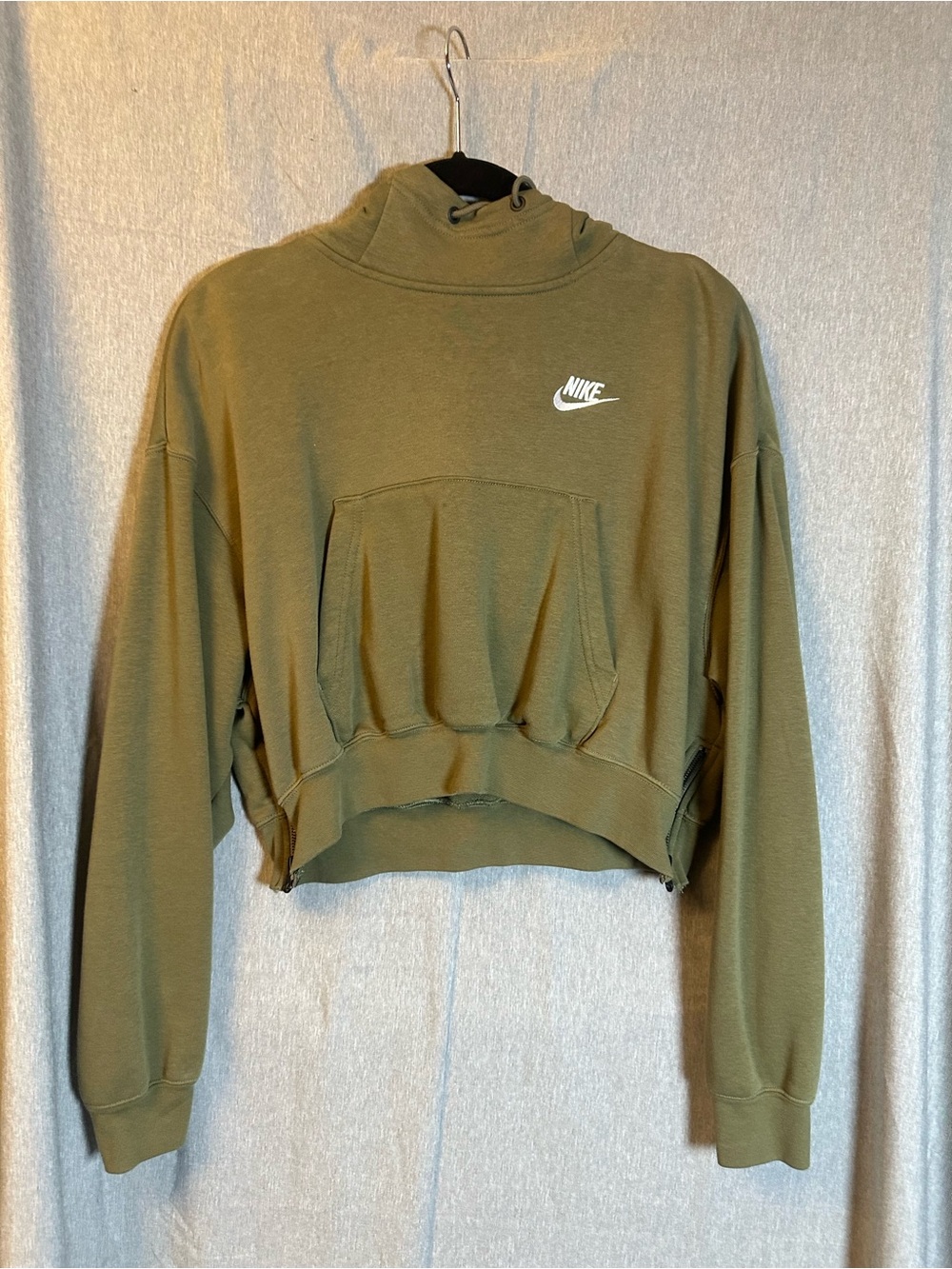 Nike Olive Cropped Hoodie with Drawstring Hood